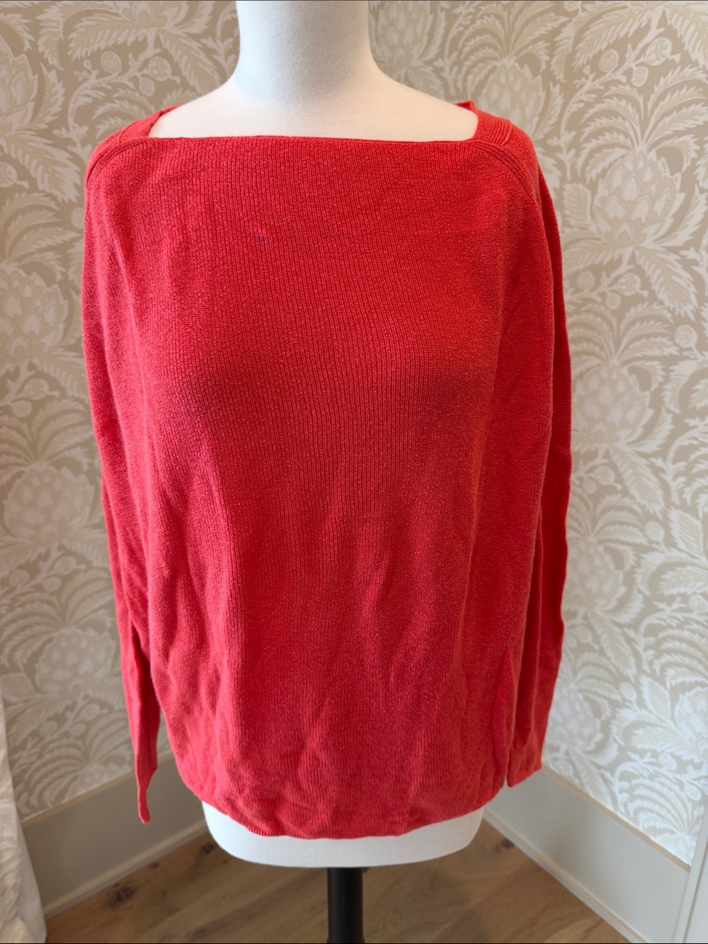 Lou & Grey Coral Red Boat Neck Shoulder Knit Sweater